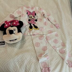 Disney Minnie Mouse Pink Polka Dot Pajama Set Size 5T and Purse
